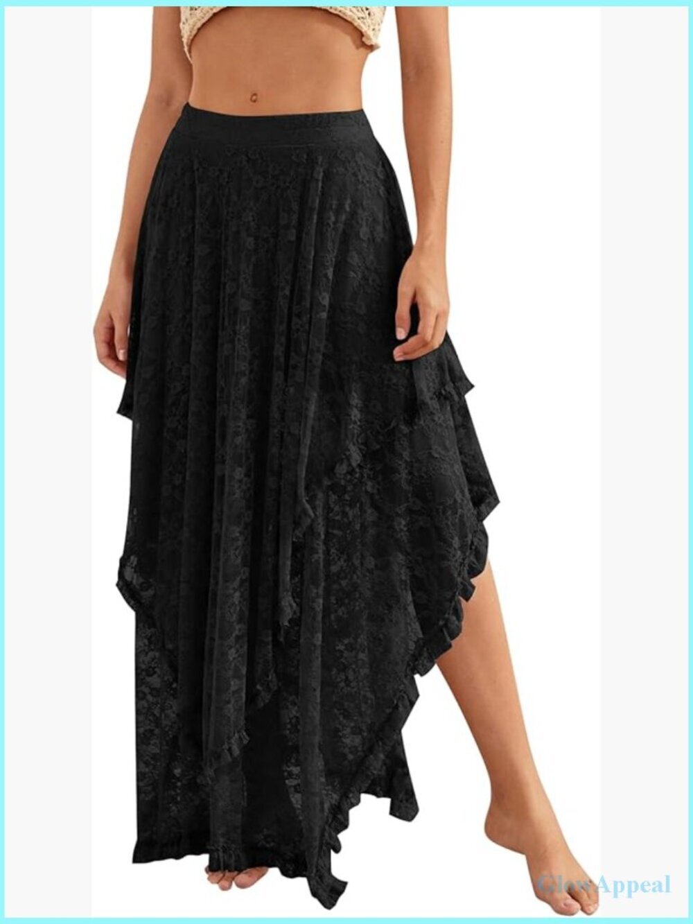 Lace Asymmetrical Layered Maxi Skirt Flowy Boho See-Through Beach Coverup